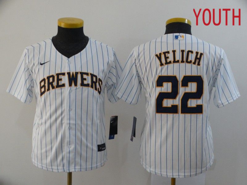 Youth Milwaukee Brewers #22 Yelich White Nike Game MLB Jerseys->women mlb jersey->Women Jersey